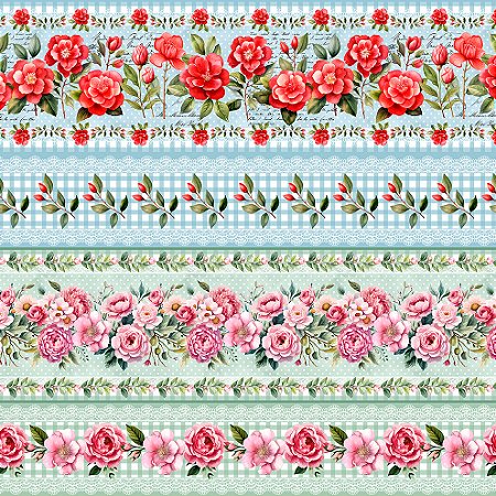 Tricoline Dig. Barrado Floral Pétalas de Amor, 50cm x 1,50m