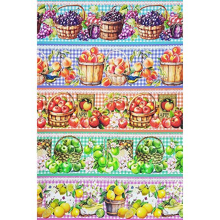 Tricoline Digital Barrado Frutaria 100%Algodão 50cm x 1,50mt