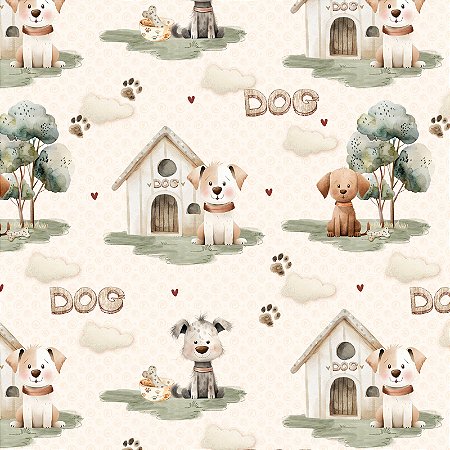 Tricoline Digital Paisagem Doguinhos, 100%Alg. 50cm x 1,50mt