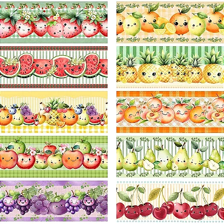 Tricoline Digital Barrado Frutinhas, 100%Alg, 50cm x 1,50mt