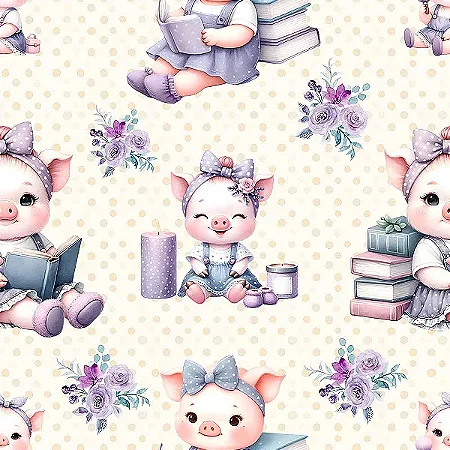 Tricoline Digital Pig Poá, 100% Algodão, 50cm x 1,50mt