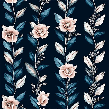 Tricoline Digital Marinus Folhas, 100%Algodão, 50cm x 1,50mt