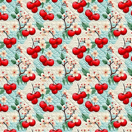 Tricoline Digital Frutas Patch Cerejas, 100%Alg 50cm x 1,50m
