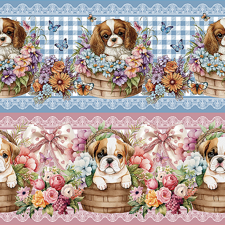 Tricoline Dig. Barrado Cachorrinhos Encantados, 55cm x 1,50m