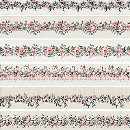 Tricoline Digital Barrado Rosas, 100% Algodão, 50cm x 1,50mt