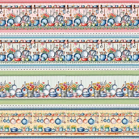 Tricoline Digital Barrado Utensílios, 100%Alg, 50cm x 1,50mt