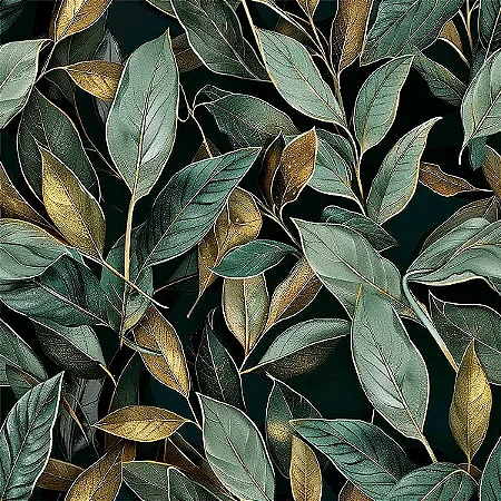 Tricoline Digital Folhas Lush Verde, 100%Alg, 50cm x 1,50mt