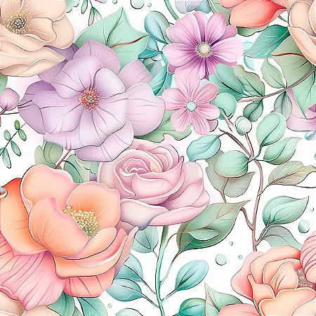 Tricoline Digital Birdies Rosas, 100% Algodão, 50cm x 1,50mt