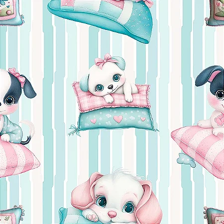 Tricoline Digital BF Puppies, 100% Algodão, 50cm x 1,50mt