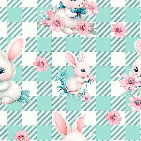 Tricoline Digital BF Coelhinhos, 100% Algodão, 50cm x 1,50mt