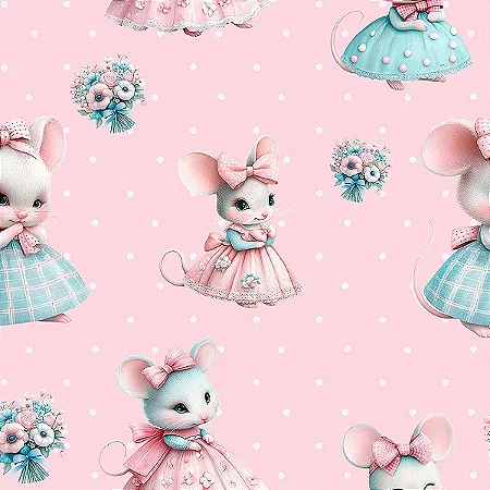 Tricoline Digital BF Ratinhas, 100% Algodão, 50cm x 1,50mt
