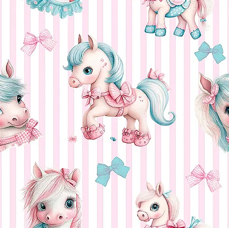 Tricoline Digital BF Cavalinhos, 100%Alg, 50cm x 1,50mt
