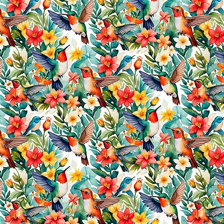 Tricoline Digital Beija Flor, 100% Algodão, 50cm x 1,50mt