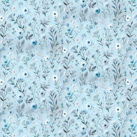 Tricoline Digital Floral Fundo Azul, 100%Alg., 50cm x 1,50mt