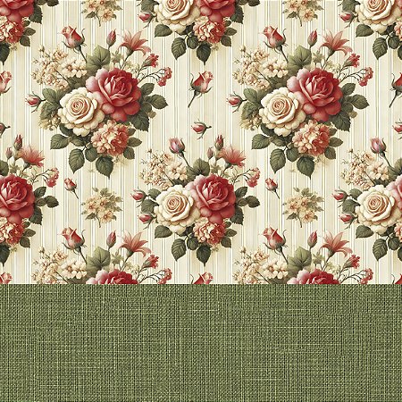 Tricoline Dig. Floral com Linho Verde Mimabele 55cm x 1,50mt