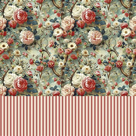 Tricoline Digital Floral com Listrado Mimabele 55cm x 1,50mt