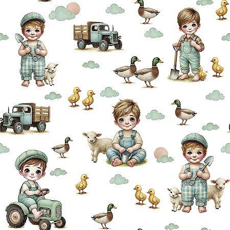 Flanela Estampado Digital Quintal da Fazenda, 50cm X 78cm