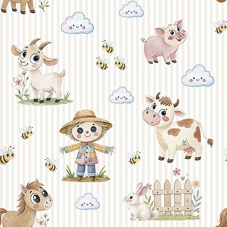Flanela Estampado Digital Fazendinha Animais, 50cm X 78cm