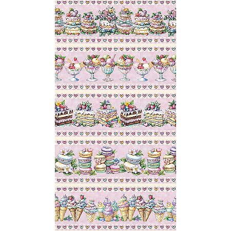 Tricoline Digital Barrado Delicias 100%Algodão 50cm x 1,50mt
