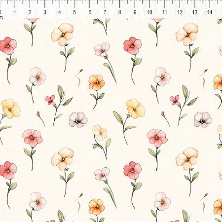 Tricoline Digital Voando Flor, 100% Algodão, 50cm x 1,50mt
