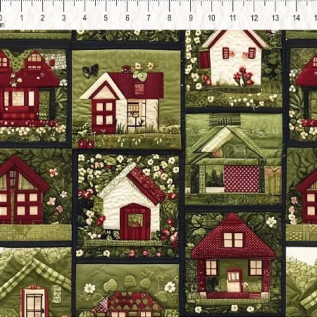 Tricoline Digital Casas Country, 100% Algodão, 50cm x 1,50mt