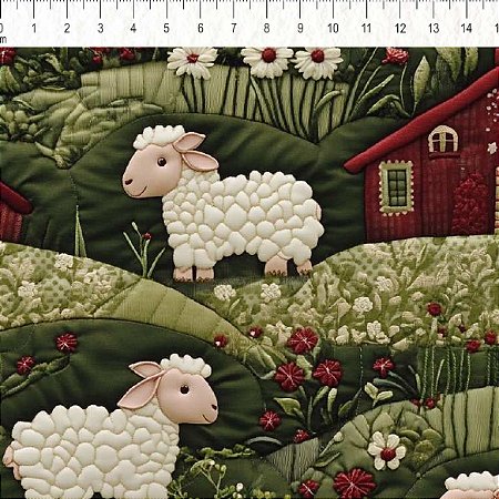 Tricoline Digital Carneirinhos Country 100%Alg 50cm x 1,50mt