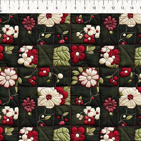 Tricoline Digital Floral Patch, 100% Algodão, 50cm x 1,50mt