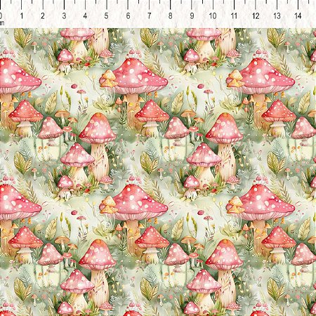 Tricoline Cogumelos Encantados, 100% Algodão, 50cm x 1,50mt