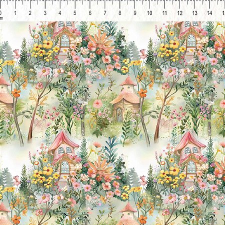 Tricoline Digital Casas das Fadas, 100% Algod, 50cm x 1,50mt