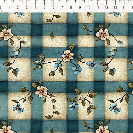 Tricoline Xadrez e Flores CF, 100% Algodão, 50cm x 1,50mt