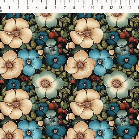Tricoline Digital Flores CF, 100% Algodão, 50cm x 1,50mt