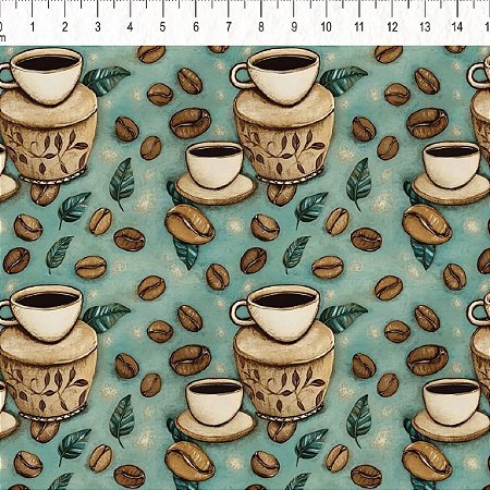 Tricoline Digital Xícaras Tiffany, 100% Algod, 50cm x 1,50mt