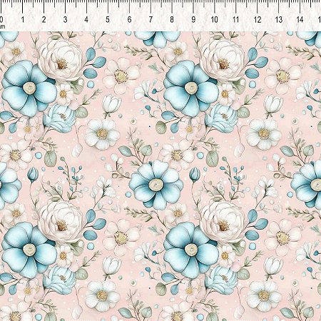 Tricoline Digital Floral Blush 02, 100% Algod, 50cm x 1,50mt
