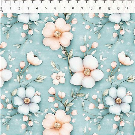 Tricoline Digital Floral Blush 01, 100%Algod., 50cm x 1,50mt