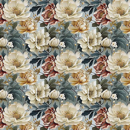 Sarja Impermeável Floral Mimabele Azul 100%Alg 55cm x 1,50mt