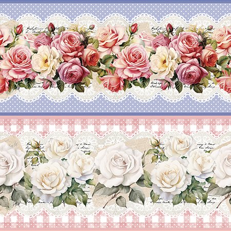 Tricoline Digital Barrado Flores Delicadas, At. 5mt x 1,50m