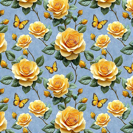 Tricoline Digital Jardim de Rosas Amarelas, 50cm x 1,50mt
