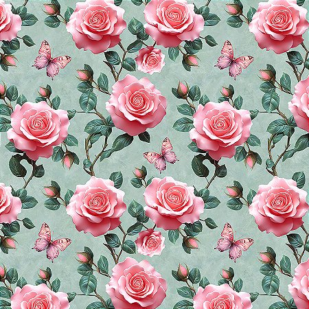 Tricoline Dig. Jardim de Rosas Cor de Rosa, At. 5mt x 1,50mt