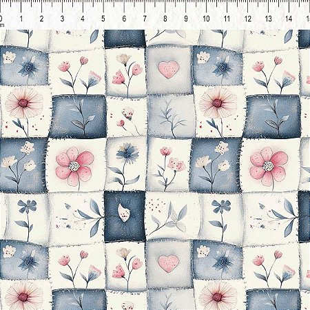 Tricoline Digital Patch Amandita 100% Algodão, 50cm x 1,50mt