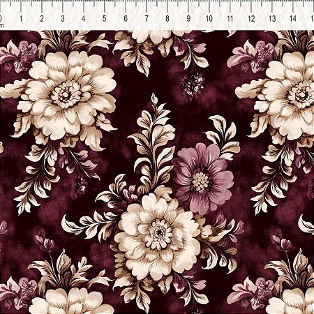 Tricoline Mandala Bordeaux, 100% Algodão, 50cm x 1,50mt