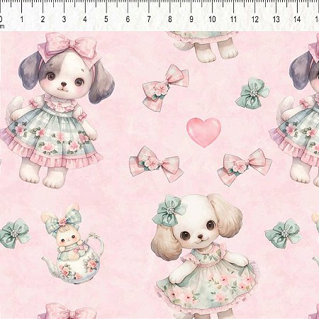 Tricoline Cute Cachorrinhas, 100% Algodão, 50cm x 1,50mt