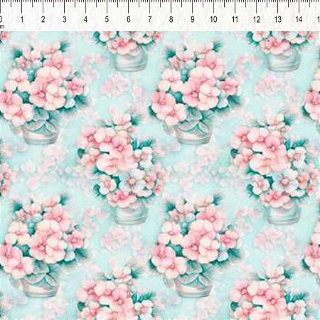 Tricoline Digital Cute Vasos, 100% Algodão, 50cm x 1,50mt