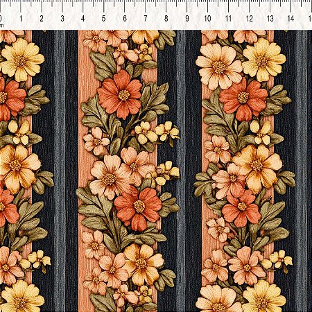 Tricoline Flove Flor e Listra, 100% Algodão, 50cm x 1,50mt