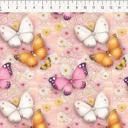 Tricoline Sunny Butterflies, 100% Algodão, 50cm x 1,50mt