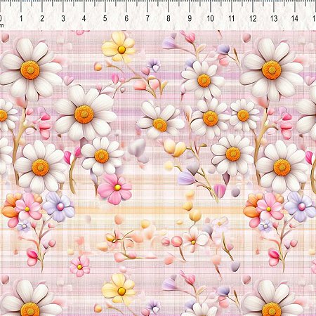 Tricoline Digital Small Daisies, 100% Algodão, 50cm x 1,50mt