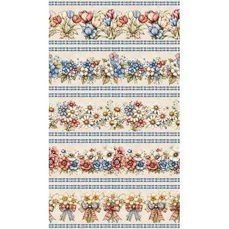 Tricoline Barrado Floral Country 100% Algodão, 50cm x 1,50mt