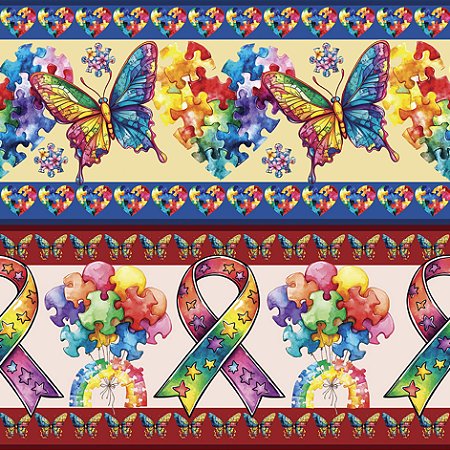 Tricoline Digital Barrado Inclusão com Amor, 55cm x 1,50mt