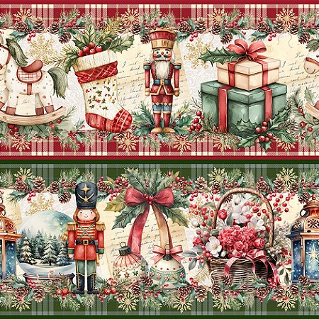 Tricoline Digital Barrado Presentes de Natal, 55cm x 1,50mt