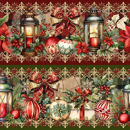 Tricoline Digital Barrado Natal Iluminado, 50cm x 1,50mt