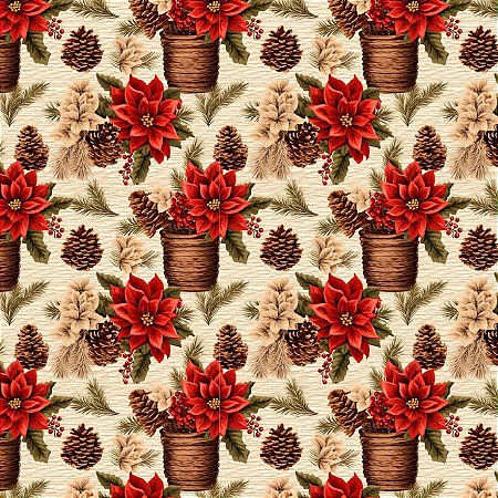 Tricoline Digital Natal Vasos Vintage 100%Alg, 50cm x 1,50mt